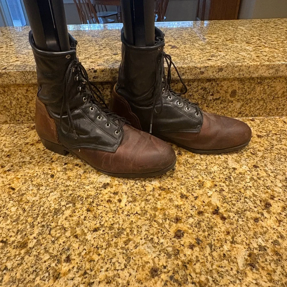J. Chisholm Men’s Western Riding Boots Black Brown Leather Made in USA 9 ?